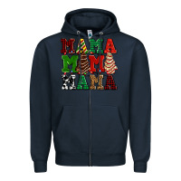 Navy mama mama mama with christmas lights and christmas tree cakes Zipper Hoodie - AdoDesignShop
