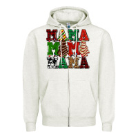 Oatmeal Heather mama mama mama with christmas lights and christmas tree cakes Zipper Hoodie - AdoDesignShop