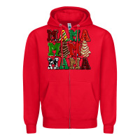 Red mama mama mama with christmas lights and christmas tree cakes Zipper Hoodie - AdoDesignShop