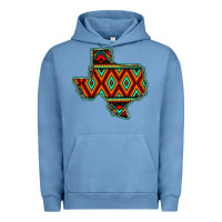 Pigment Pebble Blue Texas Map With Aztec Background Urban Hoodie - JahusDesignShop