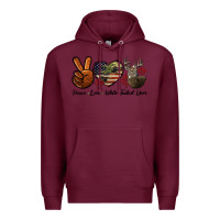 Burgundy Peace Love White Tailed Deer Premium Hoodie - LillyAllenDesigns