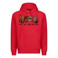 Red Peace Love White Tailed Deer Premium Hoodie - LillyAllenDesigns