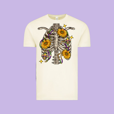 Mardi Gras Chest Sunflowers Skeleton Vintage Tee Designed By Fadigitalartstudio