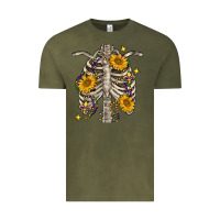 Vintage Olive Mardi Gras chest sunflowers skeleton Vintage Tee - FaDigitalArtStudio