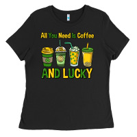 Black All you need is coffee and lucky St. Patrick's Ladies Tee - HowdyJamesFarm