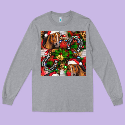 Christmas Horse Leopard Long Sleeve Tee Designed By Fadigitalartstudio