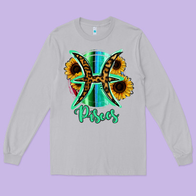Pisces Zodiac Sign Sunflower Leopard Serape Long Sleeve Tee Designed By Ranaportraitstore
