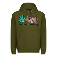 Army Green Peace Love Landrace Pig Premium Hoodie - LillyAllenDesigns