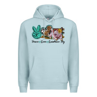 Blue Mist Peace Love Landrace Pig Premium Hoodie - LillyAllenDesigns