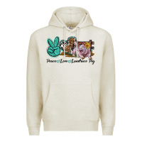 Oatmeal Heather Peace Love Landrace Pig Premium Hoodie - LillyAllenDesigns