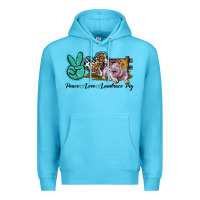 Ocean Blue Peace Love Landrace Pig Premium Hoodie - LillyAllenDesigns