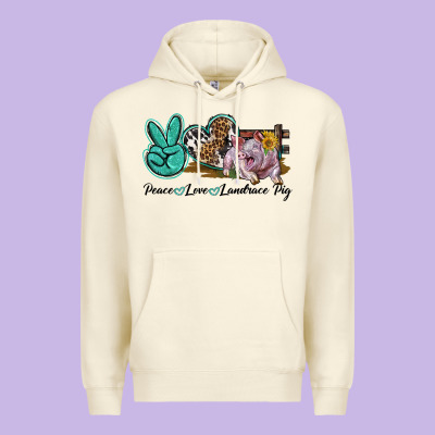 Peace Love Landrace Pig Premium Hoodie Designed By Lillyallendesigns