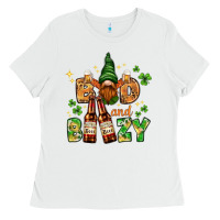 White St. Patrick's Bad and boozy with gnome Ladies Tee - HowdyJamesFarm