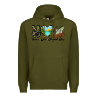 Army Green Camouflage Peace Love Striped Bass Premium Hoodie - LillyAllenDesigns