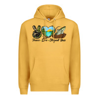 Mustard Camouflage Peace Love Striped Bass Premium Hoodie - LillyAllenDesigns