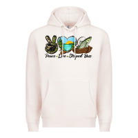 Pale Pink Camouflage Peace Love Striped Bass Premium Hoodie - LillyAllenDesigns