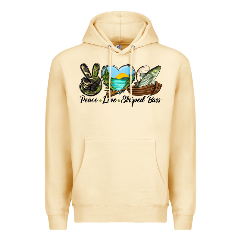 Camouflage Peace Love Striped Bass Premium Hoodie by LillyAllenDesigns | Teevron