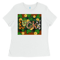 White st patricks day lucky clover and coins Ladies Tee - CowGirlArtShop