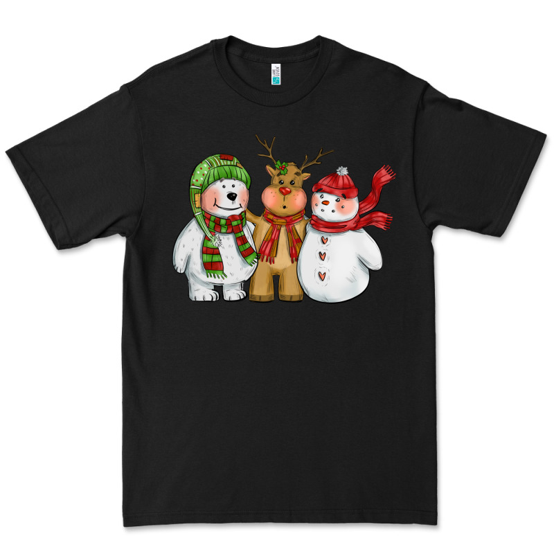 Christmas Polar Bear Reindeer And Snowman Premium Tee by CowGirlArtShop | Teevron