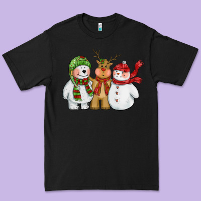 Christmas Polar Bear Reindeer And Snowman Premium Tee Designed By Cowgirlartshop