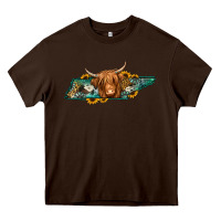 Chocolate Brown tennessee map long haired cow Heavy Core Tee - Jasminsmagicworld