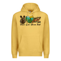Antique Gold Peace Love Brown Trout Premium Hoodie - LillyAllenDesigns