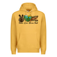 Mustard Peace Love Brown Trout Premium Hoodie - LillyAllenDesigns