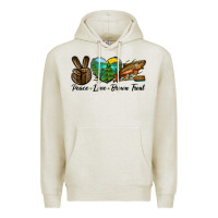 Oatmeal Heather Peace Love Brown Trout Premium Hoodie - LillyAllenDesigns