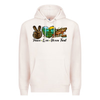 Pale Pink Peace Love Brown Trout Premium Hoodie - LillyAllenDesigns
