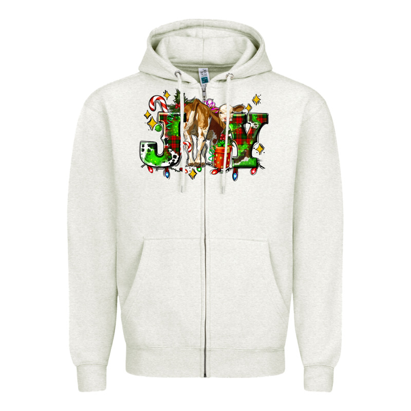 Joy With Baby Cow And Christmas Gifts Mistletoe Zipper Hoodie by AdoDesignShop | Teevron