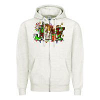 Oatmeal Heather joy with baby cow and christmas gifts mistletoe Zipper Hoodie - AdoDesignShop