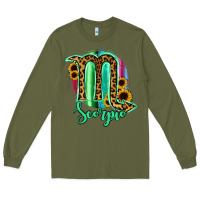 Army Green Scorpio Zodiac Sign Sunflower Leopard Serape Long Sleeve Tee - RanaPortraitStore