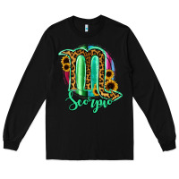 Black Scorpio Zodiac Sign Sunflower Leopard Serape Long Sleeve Tee - RanaPortraitStore