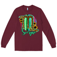 Burgundy Scorpio Zodiac Sign Sunflower Leopard Serape Long Sleeve Tee - RanaPortraitStore