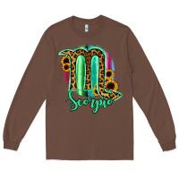 Chestnut Scorpio Zodiac Sign Sunflower Leopard Serape Long Sleeve Tee - RanaPortraitStore