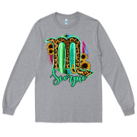 Heather Grey Scorpio Zodiac Sign Sunflower Leopard Serape Long Sleeve Tee - RanaPortraitStore