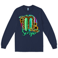 Navy Scorpio Zodiac Sign Sunflower Leopard Serape Long Sleeve Tee - RanaPortraitStore