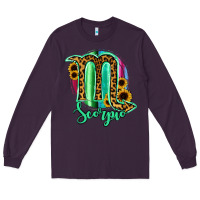 Plum Scorpio Zodiac Sign Sunflower Leopard Serape Long Sleeve Tee - RanaPortraitStore