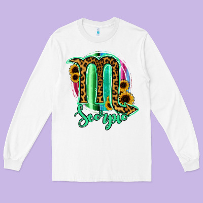 Scorpio Zodiac Sign Sunflower Leopard Serape Long Sleeve Tee Designed By Ranaportraitstore