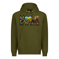 Army Green Peace Love Brown Bear Premium Hoodie - LillyAllenDesigns