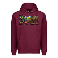 Burgundy Peace Love Brown Bear Premium Hoodie - LillyAllenDesigns