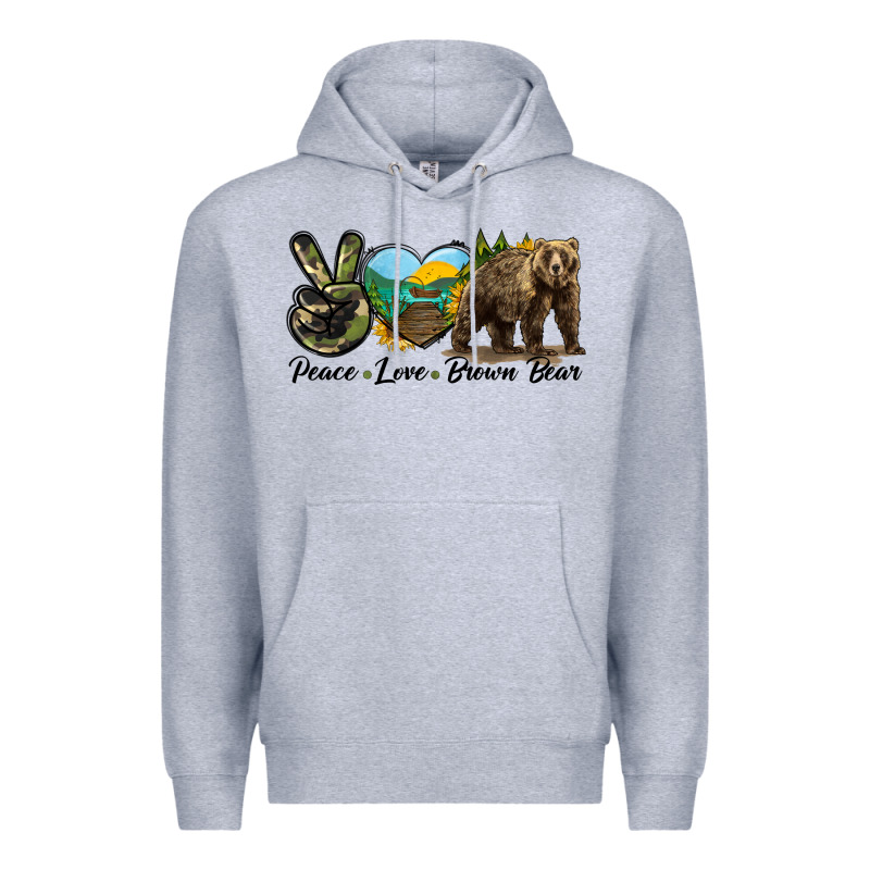 Peace Love Brown Bear Premium Hoodie by LillyAllenDesigns | Teevron
