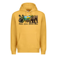 Mustard Peace Love Brown Bear Premium Hoodie - LillyAllenDesigns