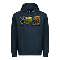 Navy Peace Love Brown Bear Premium Hoodie - LillyAllenDesigns