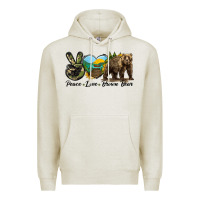 Oatmeal Heather Peace Love Brown Bear Premium Hoodie - LillyAllenDesigns