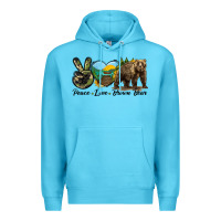 Ocean Blue Peace Love Brown Bear Premium Hoodie - LillyAllenDesigns