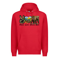 Red Peace Love Brown Bear Premium Hoodie - LillyAllenDesigns