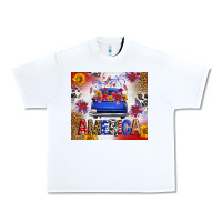 White Fourth Of July America Truck Urban Heavy Tee - FaDigitalArtStudio
