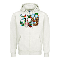 Oatmeal Heather joy with golf and santas Zipper Hoodie - AdoDesignShop