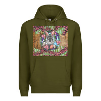 Army Green Easter bunny with floral wreath and leopard Premium Hoodie - RanaPortraitStore